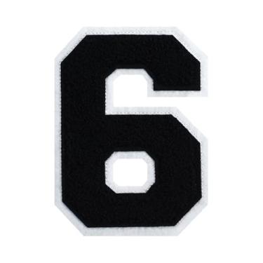 Imagem de 1 peça de patch de número de chenille preto de 11,4 cm com borda branca – Remendos do alfabeto para roupas, jaquetas, mochilas, chapéus para decoração personalizada, nome personalizado e artesanato