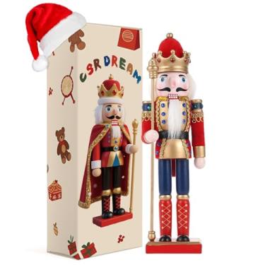 Imagem de Enfeites de quebra-nozes de madeira de 29 cm (decorações de Natal, bonecos de quebra-nozes) (presente colecionável festivo) para mesa, mesa, lareira, decoração de Natal, Dia de Ação de Graças, Rei