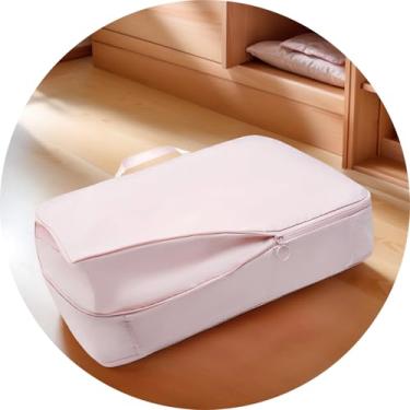 Imagem de Bolsa grande de armazenamento de roupas com alça e zíper, jaqueta dobrável e organizador de colcha para guarda-roupa e uso doméstico, rosa, Large