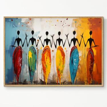 Imagem de Arte de parede em tela de tribo africana, pôster tribal, colorido, impressão abstrata, arte afro-americana, abstrata, pintura de menina negra, azul, laranja, abstratos, sala de arte de parede, 40,6 x