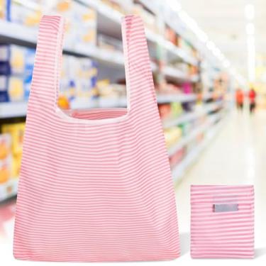 Imagem de Sacolas de compras reutilizáveis laváveis na máquina Bolsa de compras dobrável com proteção ambiental (listras rosa)
