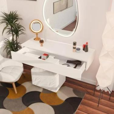 Imagem de PENTEADEIRA COM ESPELHO E 4 PRATELEIRAS MULTIUSO PARA QUARTO MODERNO CAMARIM SUSPENSO(BRANCO)