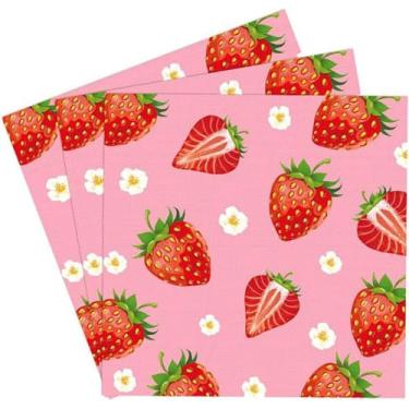 Imagem de Decoração de festa de morango 100 peças guardanapos de morango descartáveis guardanapos de coquetel de morango para primavera verão frutas piquenique sobremesa jantar casamento chá de bebê aniversário