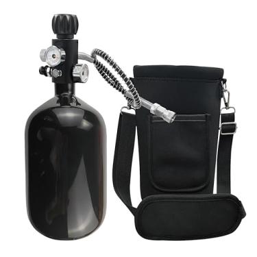 Imagem de Orctac Sistema de tanque de ar PCP DOT 68ci, tanque de paintball de fibra de carbono preto 4500psi, tanque HPA, tanque de ar de paintball, tanque pcp com rosca 5/8-18UNF válvula de calibre duplo e