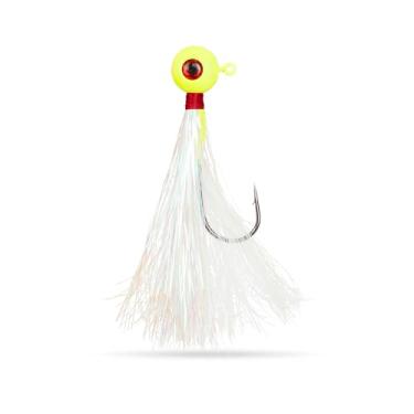 Imagem de 1 pacote UMT Chartreuse Fluke Ball Bucktail Jig 113.4 g Mylar Teaser, Ultra Sharp 6/0 Mustad Hook, 3D Eye – para, Black Sea Bass, Stripers & Bluefish Wrecker Fluke Ball Jig