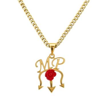 Imagem de Colar Corrente Tridente MP com rosa 2,5 cm Metal Dourado