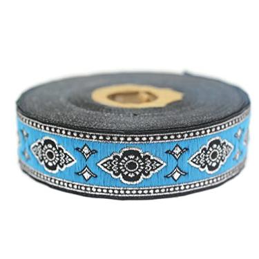 Imagem de Carretel de 11 jardas 2,5 cm de largura fita motivo renascentista azul celeste fita europeia fita de cachorro fitas de costura jacquard fita guarnição 25905