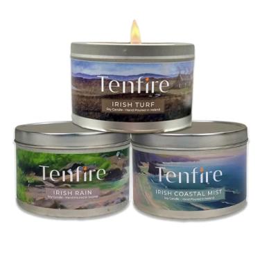 Imagem de Tenfire Conjunto de 3 velas irlandesas perfumadas de cera de soja derramadas à mão - grama irlandesa, névoa costeira e chuva - queima 120H, vela de soja para casa perfumada, melhor presente para