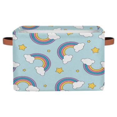 Imagem de hongjinglin Cestos de armazenamento pequenos, com estampa de arco-íris, fofos, com alças, caixas de armazenamento de brinquedos de tecido dobráveis para berçário, sala de estar, quarto, prateleiras