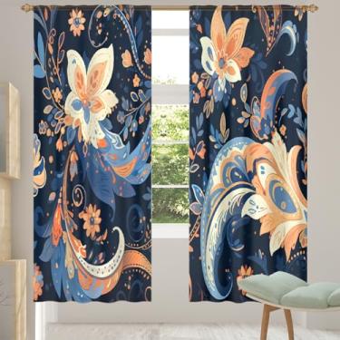 Imagem de 2 conjuntos de painéis étnicos flores Paisley cortinas transparentes arejadas com filtro leve painéis de cortina leve cortina de porta janela para sala de estar, quarto, jantar, 192 cm de comprimento