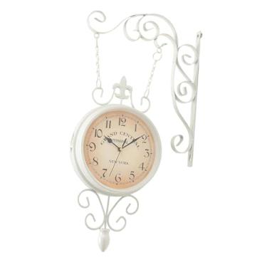 Imagem de Generic Relógio de parede duplo lado redondo decorativo arte relógio operado por bateria fazenda silencioso antigo relógios pendurados decoração para casa, Branco