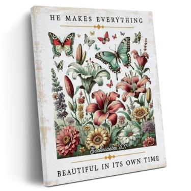 Imagem de Arte de parede em tela de fé cristã retrô, arte de parede inspiradora espiritual versículo bíblico presentes religiosos para mulheres decoração de borboleta botânica impressão emoldurada pôster arte