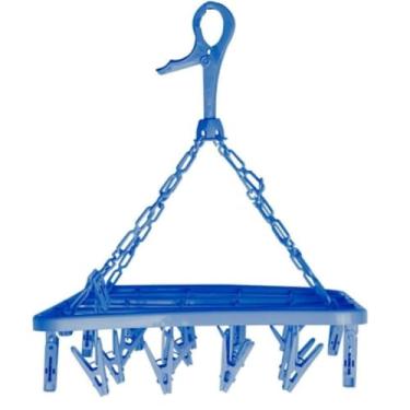 Imagem de Varal Dobrável com 24 Prendedores, Plástico e Aço, 31,5x31,5cm, Portátil, Compacto, Cores Sortidas