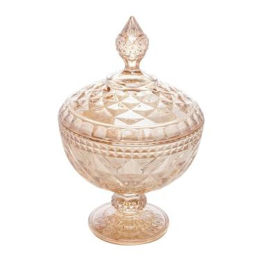 Imagem de Bomboniere Potiche de Cristal C/Pé Diamond Âmbar Metalizado 23x15cm Lyor