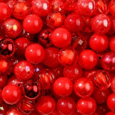 Imagem de CYEENUT Contas de acrílico de 20 mm, 120 peças de contas vermelhas de chiclete de 20 mm, contas multicoloridas para caneta, bolsa, joias, colar, pulseiras (vermelho)
