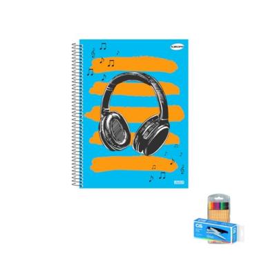 Imagem de Kit Caderno Masculinos 10 Matérias Capa Dura 200 Folhas KBOM + Caneta Point 88 10 Cores + Grampeador Alicate S-150