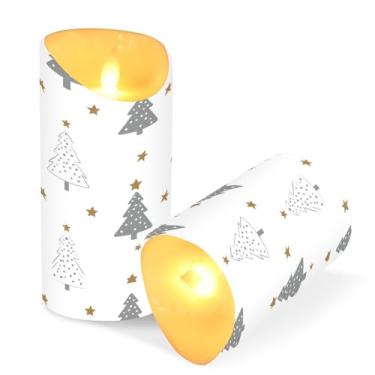 Imagem de Blueangle Pacote com 2 lindas velas de árvore de Natal sem chamas com controle remoto e temporizador, velas LED cintilantes (7,6 cm x 15 cm) para decoração de casa, casamento, acampamento (921)