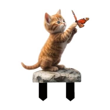 Imagem de Vaveren Placa de acrílico em formato de gato para decoração de jardim, presente ou enfeite. Placa 2D para, gramado, casa de campo, quintal ou pátio.