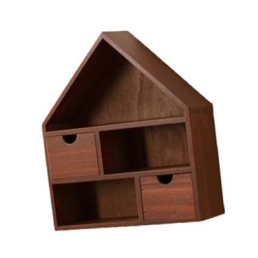 Imagem de ＫＬＫＣＭＳ Vitrine de parede, caixa de madeira em formato de casa, caixa de madeira suspensa para figuras e artesanato, Marrom Avermelhado