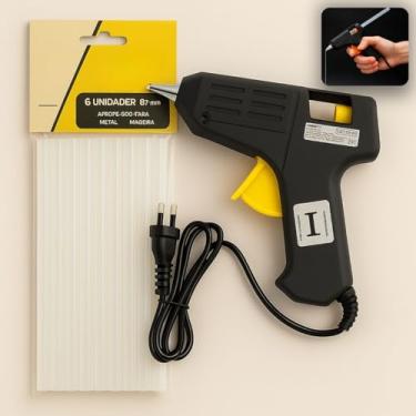 Imagem de Pistola de Cola Quente Pequena 8W Bivolt + 6 Refil 7,2mm – Aquecimento Rápido, Kit Completo para Artesanato e Reparos – Certificada Inmetro– Preto