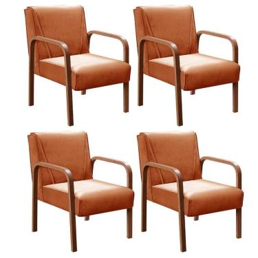 Imagem de Kit 4 Poltronas Anita Moderna Decorativa Braço Madeira Veludo Terracota 400