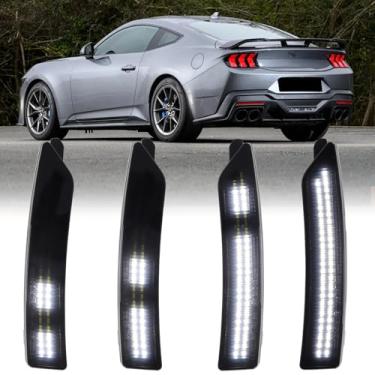 Imagem de CYBORICH Luzes de LED brancas dinâmicas para para-choques laterais sequenciais 2024-2025 Ford Mustang S650 Dark Horse GT GTD, 4 lentes fumê