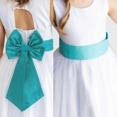 Imagem de Faixa e Laço Verde Tifany para Vestido Dama de Honra Infantil Festa Ca