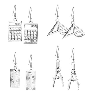 Imagem de RofYof 4 pares de brincos de régua triangular, bússola de matemática, punk, gótico, assimétrico, ferramentas geométricas, brincos pendurados, joias para presente, Small, Metal, Sem Pedra Preciosa