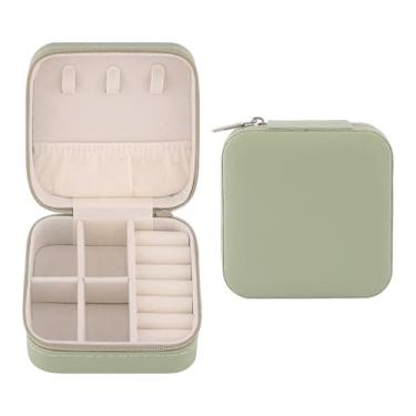 Imagem de Caixa de joias portátil, mini caixas organizadoras de joias de couro PU, porta-joias para mulheres, 10 x 10 x 5 cm, verde