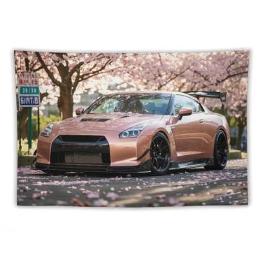 Imagem de HouLaiZhe JDM Tapeçaria de carro R35 flores de cerejeira carro Jdm esportes pendurar na parede quarto decoração de casa tapeçarias estética piquenique decoração de parede arte de parede para