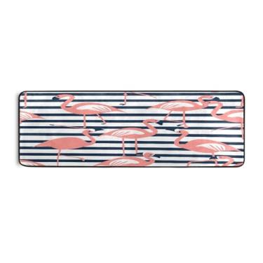 Imagem de Qilmy Tapete de flamingo listrado 183 x 61 cm, antiderrapante, antifadiga, confortável, tapetes longos, para quarto, sala de estar, banheiro, corredores, entrywa177