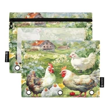 Imagem de Wassud Chickens on Grassland Pacote com 2 pastas de fichário com 3 furos, pasta organizadora de arquivos para casa, escritório