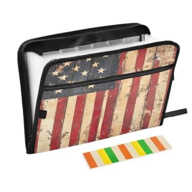 Imagem de CEBUGI Pasta expansível de 13 bolsos, impermeável, sanfonada, organizador de arquivos com etiquetas tamanho A4, organizador de documentos de papel para escola, material de escritório, bandeira vintage