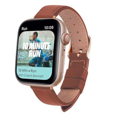 Imagem de XLCZMYL Pulseira de relógio fina de couro para série 7 SE 6 5 4 3 2 1 de 40 mm, 44 mm, 38 mm, 42 mm, couro feminino, ouro rosa, 40 mm ou 41 mm