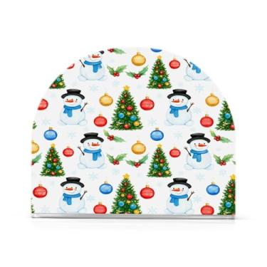 Imagem de Qilmy Porta-guardanapos de acrílico de boneco de neve de Natal, porta-guardanapos para mesas cozinha restaurante decoração de casa, suporte decorativo moderno para guardanapos de coquetel de papel de