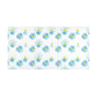 Imagem de Burbuja Tapete de corredor azul branco margaridas de pelúcia antiderrapante tapete de cozinha tapete de borracha para corredor, quarto, sala de estar, decoração de entrada, lavável na máquina, 51 x 99