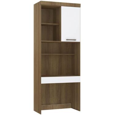 Imagem de Bancada De Estudos Modulada 90cm 1 Porta E 1 Gaveta Paris Luciane Móveis Avelã Pf Com Branco Pf