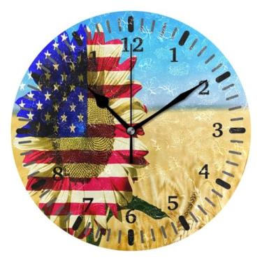 Imagem de CEBUGI Relógio de parede com girassol operado por bateria, relógios de parede silenciosos sem tique-taque para cozinha, banheiro, quarto, escritório, decoração 25,4 cm