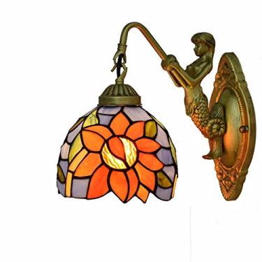 Imagem de Luminária de parede vintage estilo Tiffany, 15 cm, estilo pastoral, com vitral, base em formato de deusa, para cabeceira, ideal para quarto, sala de estar e corredor, soquete E27, modelo gir