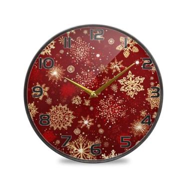 Imagem de YETTASBIN Relógio de parede de acrílico dourado com floco de neve - Silencioso, sem tique-taque, operado por bateria, relógio redondo decorativo criativo para cozinha, sala de estar, banheiro