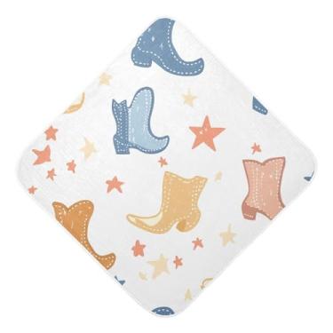 Imagem de STAYTOP Lindas botas de cowboy toalhas de bebê com capuz de musselina, toalha de banho super macia, toalhas de banho absorventes para banho recém-nascido unissex 76 x 76 cm