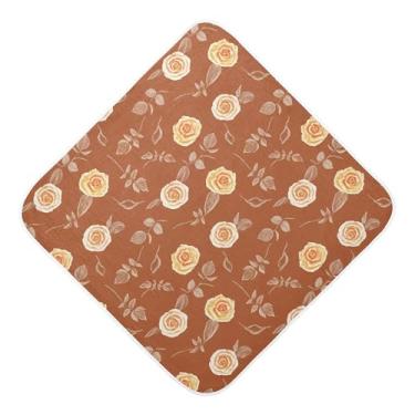 Imagem de Burbuja Toalha de banho para bebê Roses on Brown - Toalha com capuz de musselina macia e absorvente para recém-nascidos, 76 x 76 cm