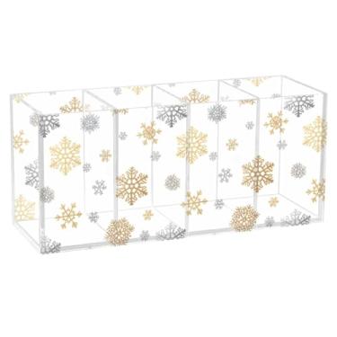 Imagem de Burbuja Porta-canetas de acrílico Snowflakes com 4 compartimentos, suporte de lápis transparente para pincéis de maquiagem fixos, acessórios de mesa de escritório em casa