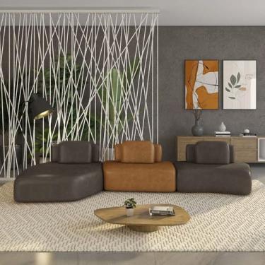 Imagem de Sofá Ilha Sala de Estar Dakota 3 Módulos 484cm Encostos Almofadas Soltas PU Marrom/Caramelo G33 - Gran Belo