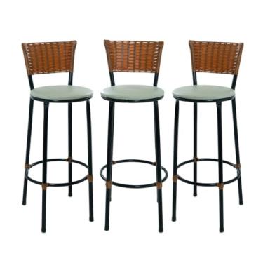 Imagem de JOGO DE 3 BANQUETAS ALTA DE COZINHA AREA GOURMET MOVEIS DE JUNCO AREA(Bege)