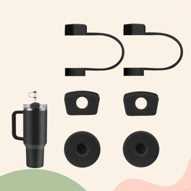 Imagem de Topos de palha de silicone compatíveis com Stanley Cup Conjunto de acessórios para copos de 2,0, 850 g/1,134 g com tampa de palha, pacote com 2, preto