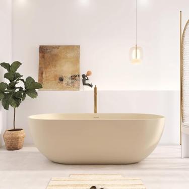 Imagem de Higeine Banheira de 175 cm premium de resina de resina de superfície sólida, banheira de imersão fosca exclusiva com leite e café com ralo pop-up