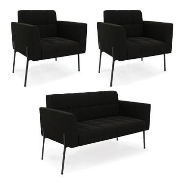 Imagem de Sofá Namoradeira E 2 Poltronas Pé De Ferro Preto Elisa Suede D03 - D'r