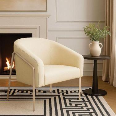 Imagem de Poltrona Sala Industrial Alta Champanhe Stella Linho Bege D03 - D'ross