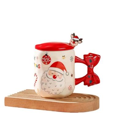 Imagem de CWPJUNDGP Caneca de cerâmica de desenho animado de Natal com tampa e colher, 401-500 ml, Papai Noel/Rena/boneco de neve, perfeita para escritório em casa, Natal
